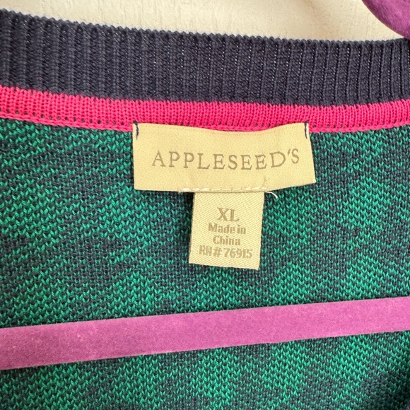 APPLESEED’S SWEATER/CARDIGAN. SIZE XL BUTTONED, NAVY/GREEN HOUNDSTOOTH, VINTAGE - Picture 5 of 12